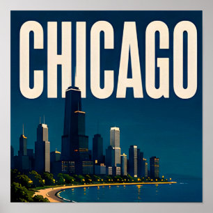 Affiche Paysage de Chicago et lac Michigan