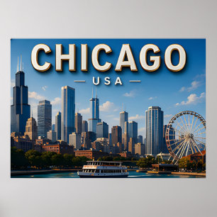 Affiche Paysage de Chicago et lac Michigan