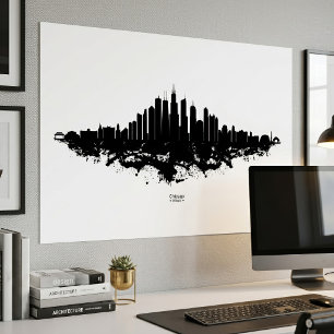 Affiche Paysage de Chicago Noir Blanc Aquarelle Art de Vil