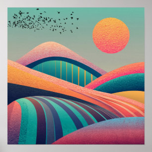 Affiche Paysage de collines kaléidoscope