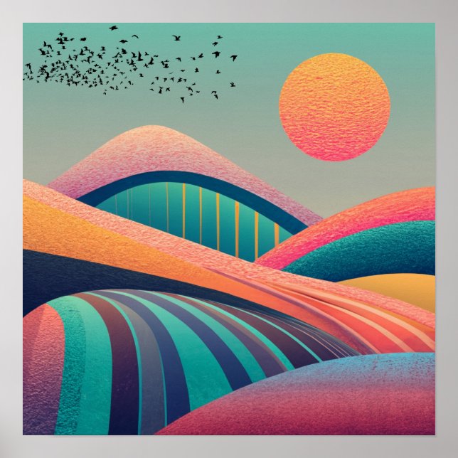 Affiche Paysage de collines kaléidoscope (Devant)