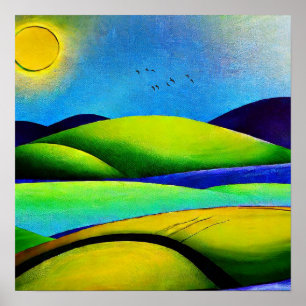 Affiche Paysage de collines vertes