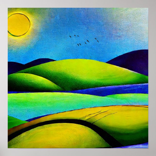 Affiche Paysage de collines vertes (Devant)