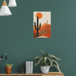 Affiche Paysage de coucher de soleil de désert boho cactus
