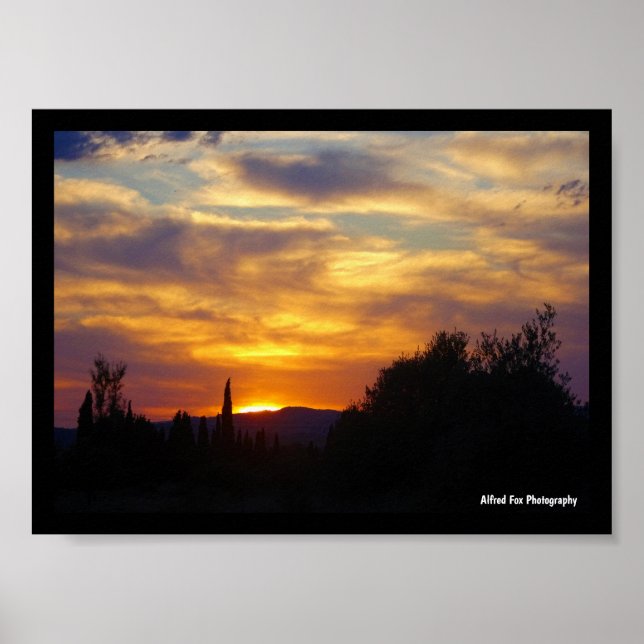 Affiche Paysage de coucher de soleil en montagne (Devant)