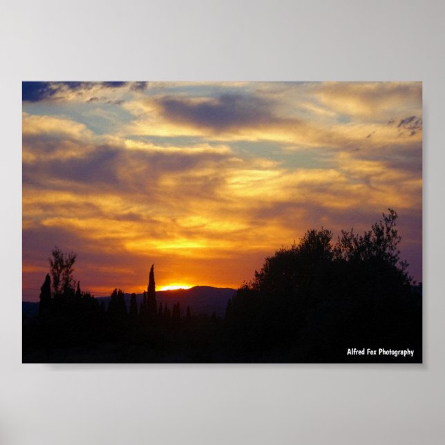 Affiche Paysage de coucher de soleil en montagne (Devant)