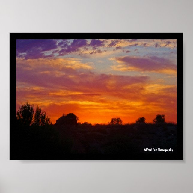 Affiche Paysage de coucher de soleil enflammé (Devant)