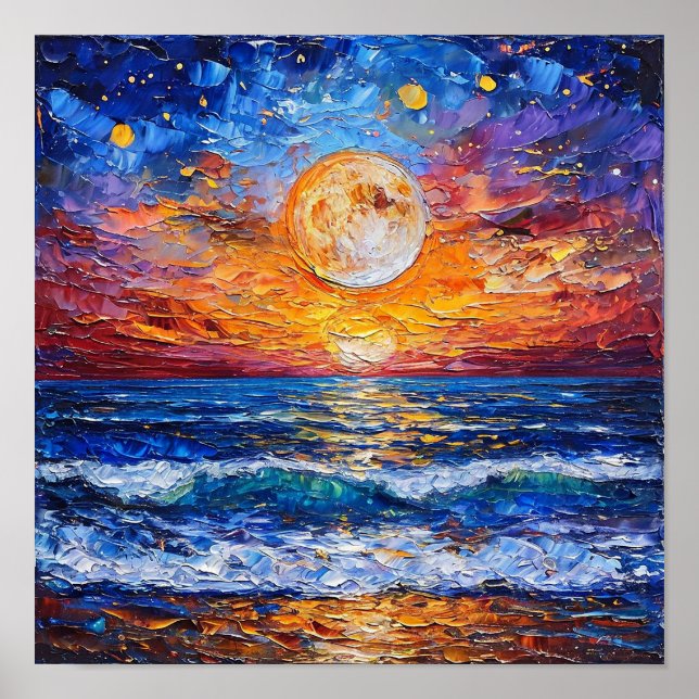 Affiche Paysage de coucher de soleil sur l'océan Sérénité  (Devant)