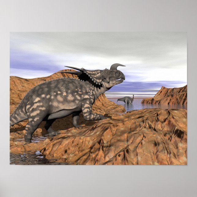 Affiche Paysage de dinosaures - rendu 3D (Devant)