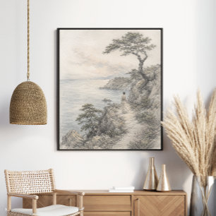 Affiche Paysage de Falaise Côtière Serein Graphite Natur
