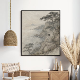 Affiche Paysage de falaise côtière sereine Graphite Natu