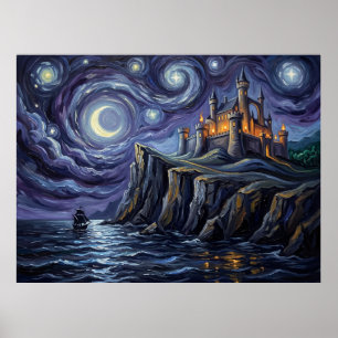 Affiche Paysage de fantaisie de nuit étoilée de Florin