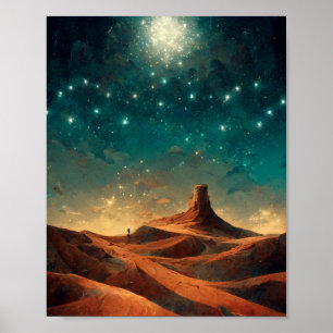 Affiche Paysage de fantasy nocturne du désert Sci-Fi