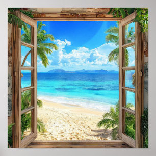 Affiche Paysage de fausse fenêtre Illusion Fenêtre Murale 
