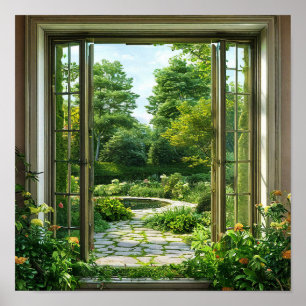 Affiche Paysage de fenêtre factice