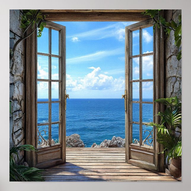 Affiche Paysage de fenêtre faux (Devant)