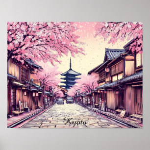Affiche Paysage de fleurs de cerisier à Kyoto, Japon