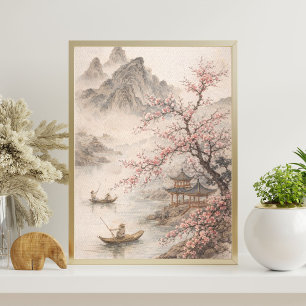 Affiche paysage de fleurs de cerisier art de montagne as