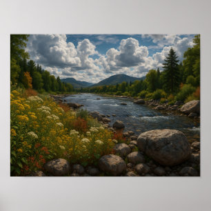 Affiche Paysage de fleurs sauvages de la rivière de montag