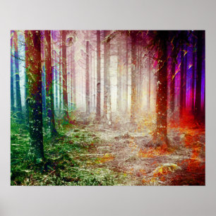 Affiche Paysage de forêt luxuriante de bois peinture