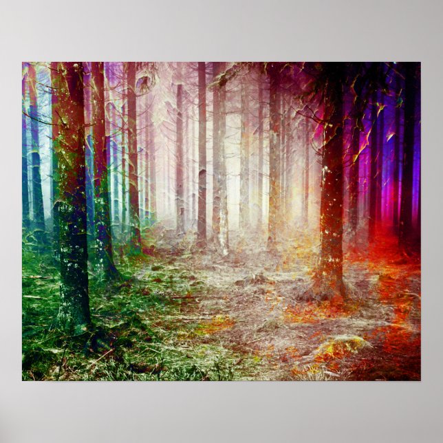 Affiche Paysage de forêt luxuriante de bois peinture (Devant)
