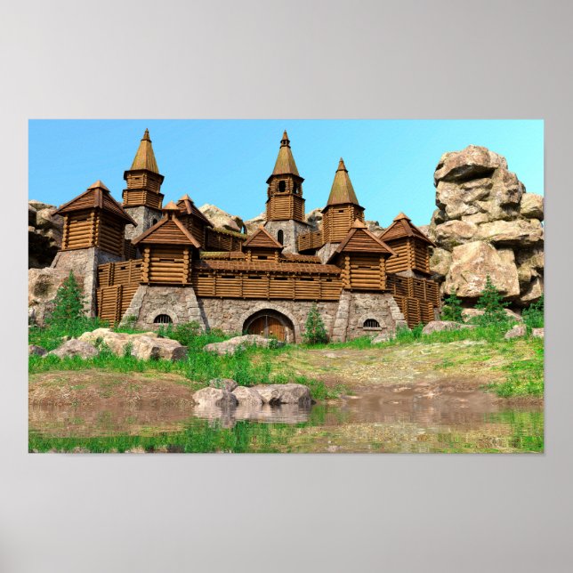 Affiche Paysage de forteresse en bois médiévale (Devant)