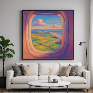 Affiche Paysage de la fenêtre de l'avion - Style Pastel pe