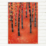 Affiche Paysage de la forêt de Birch<br><div class="desc">Peinture d'un bouleau ou d'une forêt de trembles à l'automne. Bois rouge,  orange et jaune semi-abstrait.</div>