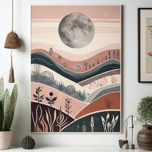 Affiche Paysage de la lune de Boho - Abstrait de la lune