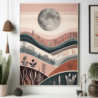 Affiche Paysage de la lune de Boho - Abstrait de la lune