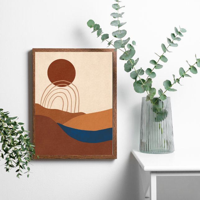 Affiche Paysage de la lune de Boho Tons terrestres Abstrai (Boho Moon Sun Landscape Abstract Modern Wall Art. Both Digital and Printed versions available.)