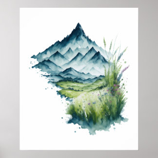 Affiche Paysage de la montagne de la aquarelle