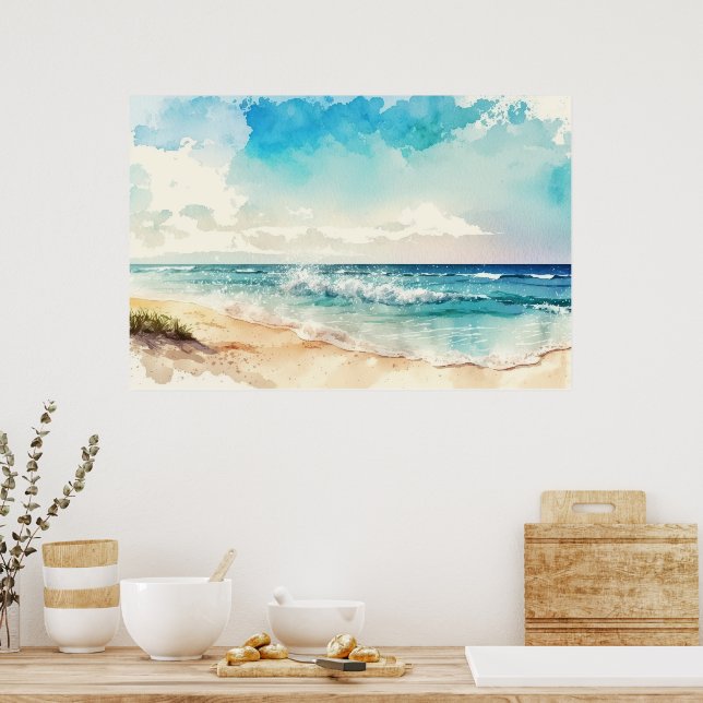 Affiche Paysage de la plage Watercolor (Cuisine)