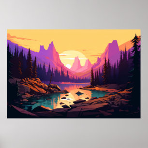 Affiche Paysage de la rivière Mountain Valley Nature