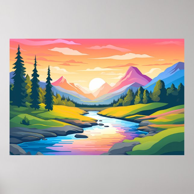 Affiche Paysage de la rivière Mountain Valley Nature (Devant)