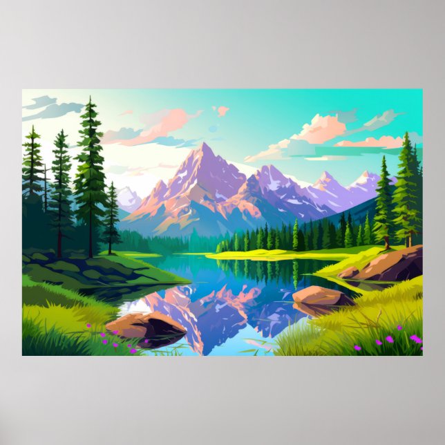 Affiche Paysage de la rivière Mountain Valley Nature (Devant)