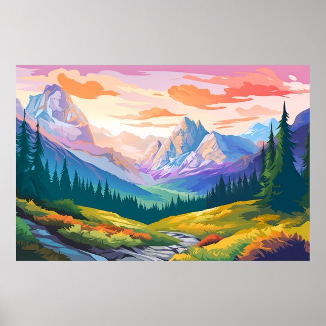 Affiche Paysage de la rivière Mountain Valley Nature (Devant)