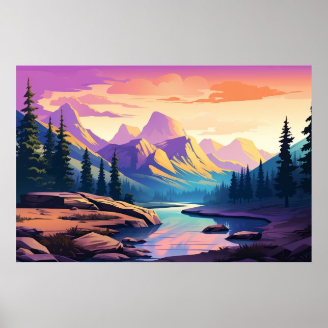 Affiche Paysage de la rivière Mountain Valley Nature (Devant)