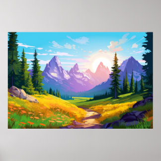 Affiche Paysage de la rivière Mountain Valley Paysage Natu