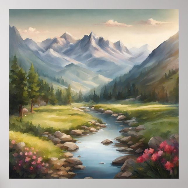 Affiche Paysage de la rivière Watercolor (Devant)