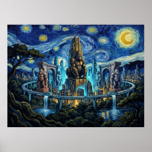 Affiche Paysage de la ville des gorilles nuit étoilée band