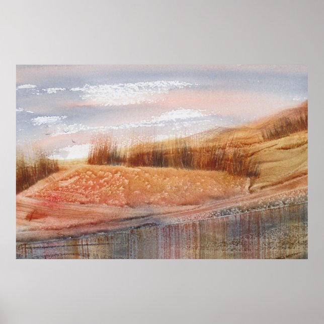 Affiche Paysage de l'aquarelle de récolte (Devant)