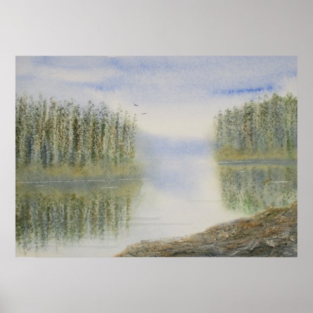 Affiche Paysage de l'aquarelle du lac Pines (Devant)