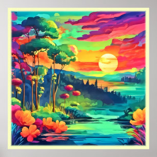 Affiche Paysage de l'Imaginaire au coucher du soleil