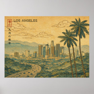 Affiche Paysage de Los Angeles dans le style Ukiyo-e japon