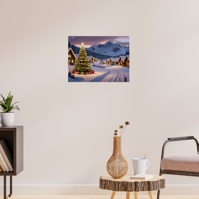 Affiche Paysage de lumières de Noël avec neige (Salon 3)