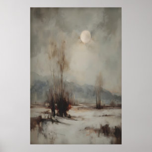 Affiche Paysage de lune enneigée Imprimé d'art mural d'hiv