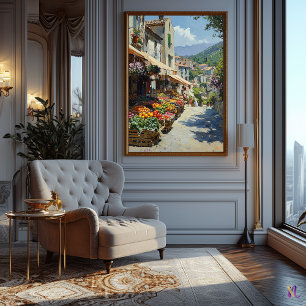 Affiche Paysage de marché de village impressionniste – Rue