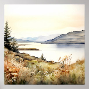 Affiche Paysage de montagne aquarelle peinture art Imprime