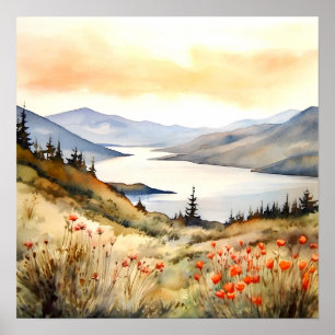 Affiche Paysage de montagne aquarelle peinture art Imprime